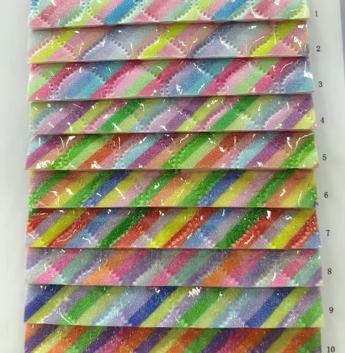 Embossed Clear PU Leather With Glitter Fabric Grid Pattern Leather