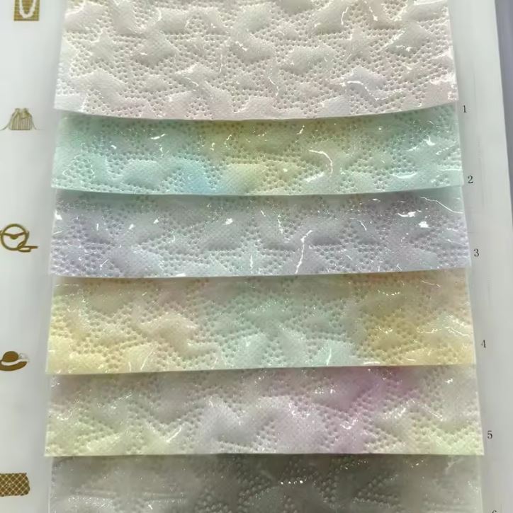 Embossed Clear PU Leather With Glitter Fabric Grid Pattern Leather