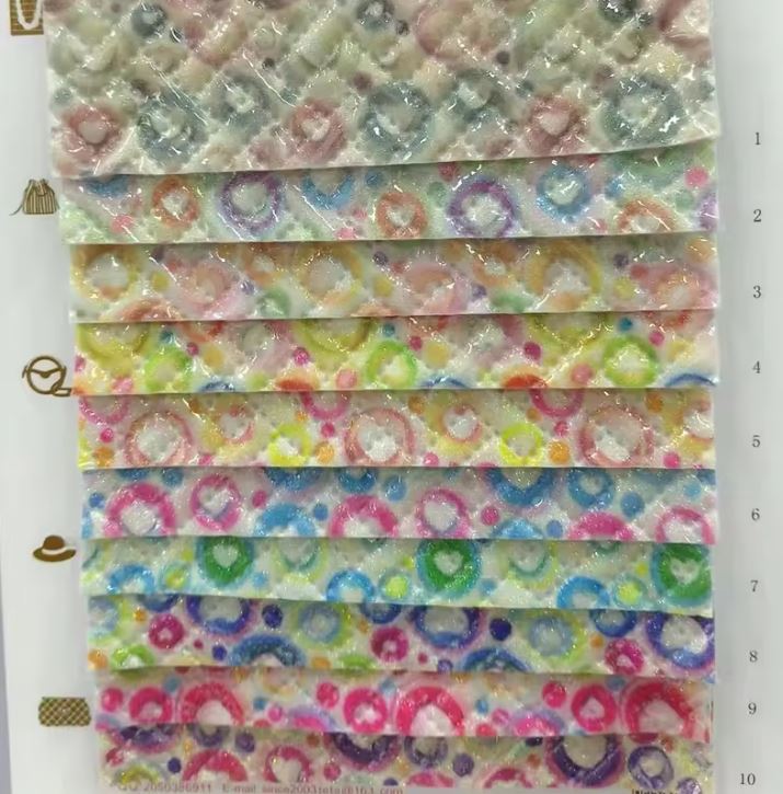 Embossed Clear PU Leather With Glitter Fabric Grid Pattern Leather